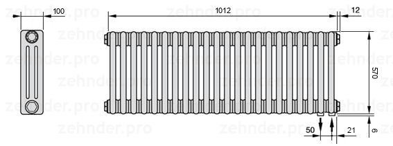 Схема (чертеж) Радиатор Zehnder Charleston 3057/22 №5510 Technoline TL